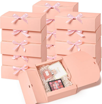Kucoele Gift Boxes with Lids, Pink, 15 Pack, 10.6 x 7.8 x 3.1 Inches | With Ribbon, Bridesmaid Groomsman Proposal Boxes, For Wedding, Birthday