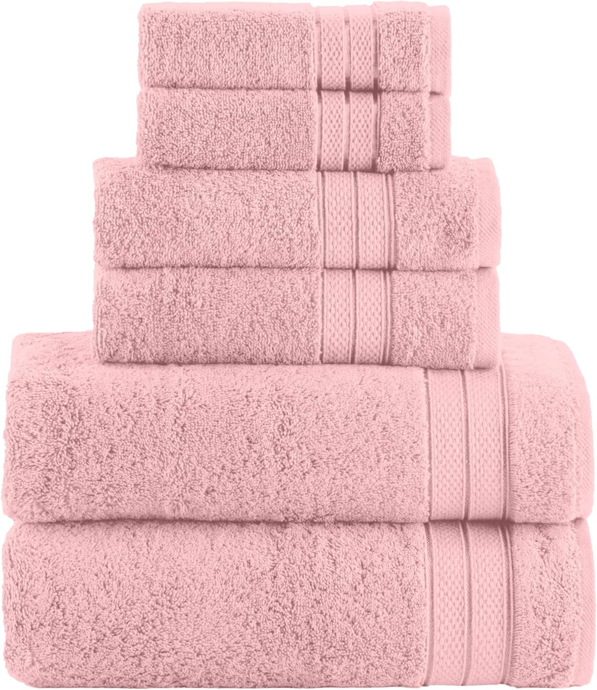 Luxury 6-Piece Towel Set, Premium Soft 100% Turkish Cotton, Three Line Popcorn Design 2 Bath Towels, 2 Hand Towels and 2 Washcloths Towel Set - Quick-Drying and Absorbent, Dusty Pink
