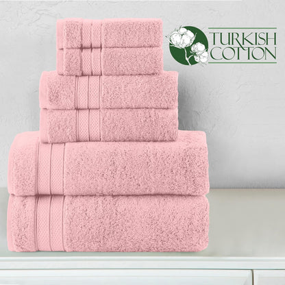 Luxury 6-Piece Towel Set, Premium Soft 100% Turkish Cotton, Three Line Popcorn Design 2 Bath Towels, 2 Hand Towels and 2 Washcloths Towel Set - Quick-Drying and Absorbent, Dusty Pink