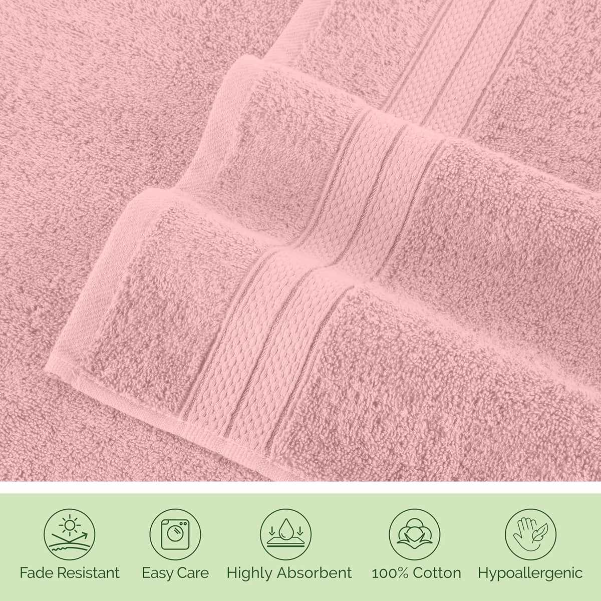 Luxury 6-Piece Towel Set, Premium Soft 100% Turkish Cotton, Three Line Popcorn Design 2 Bath Towels, 2 Hand Towels and 2 Washcloths Towel Set - Quick-Drying and Absorbent, Dusty Pink