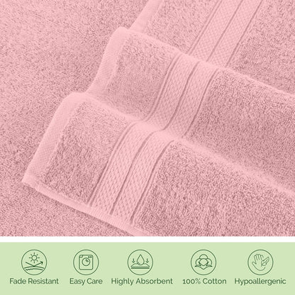 Luxury 6-Piece Towel Set, Premium Soft 100% Turkish Cotton, Three Line Popcorn Design 2 Bath Towels, 2 Hand Towels and 2 Washcloths Towel Set - Quick-Drying and Absorbent, Dusty Pink