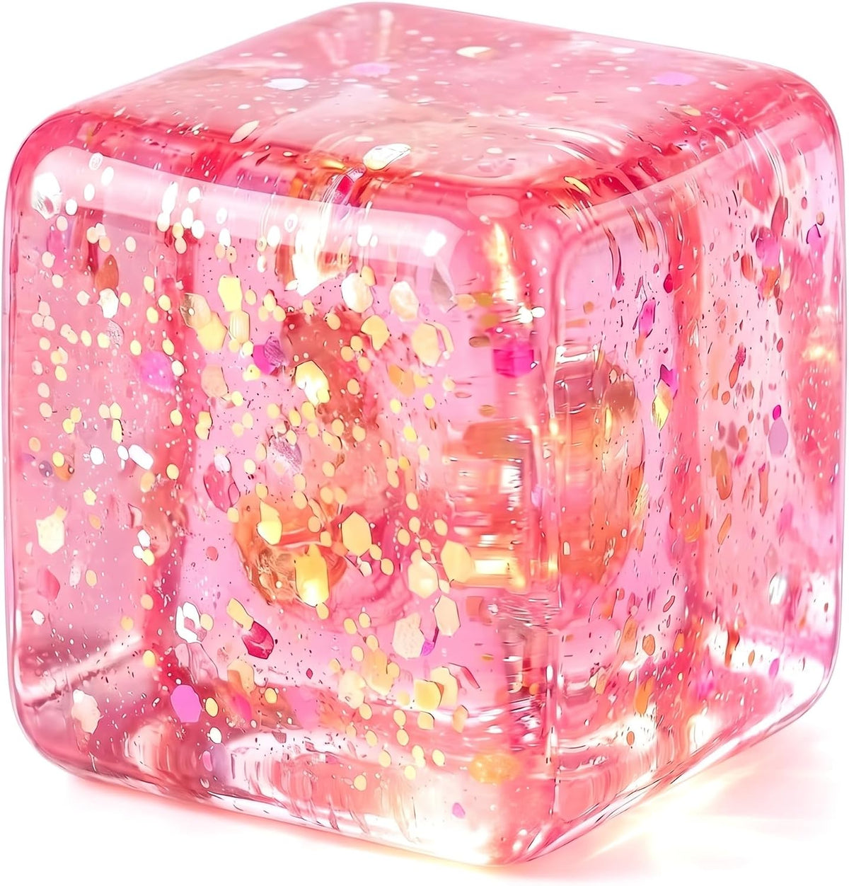 Pink Glitter Cube Vase Filler Figures for Adults, Clear Cube Decorative Fidget Vase Filler, Portable Decor Accent for Birthday