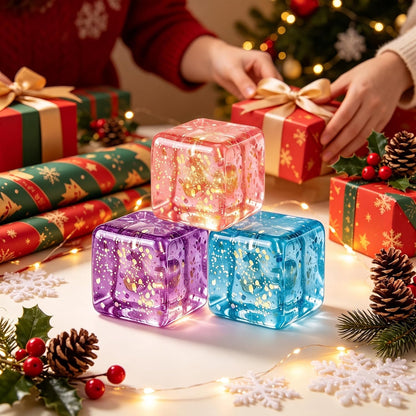 Pink Glitter Cube Vase Filler Figures for Adults, Clear Cube Decorative Fidget Vase Filler, Portable Decor Accent for Birthday