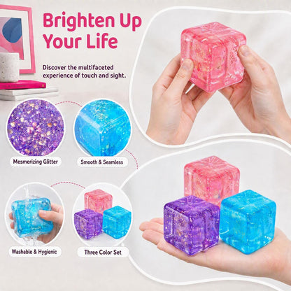 Pink Glitter Cube Vase Filler Figures for Adults, Clear Cube Decorative Fidget Vase Filler, Portable Decor Accent for Birthday