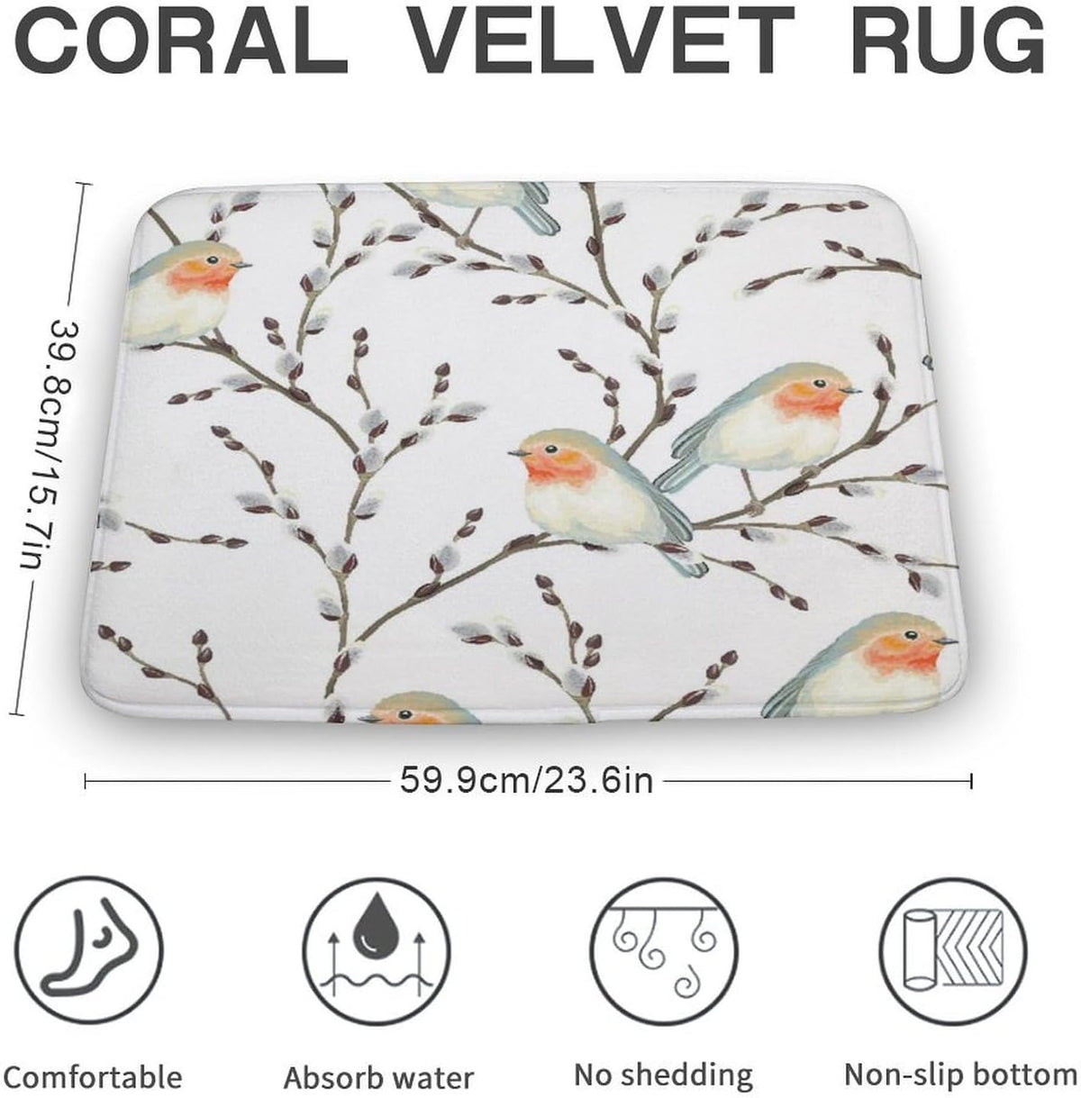 Striped Pink Flower Floral Coral Velvet Bath Mat Soft Absorbent Floor Rug Non Slip Quick Dry Shower Door Mat for Bathroom 15.7"x23.6"