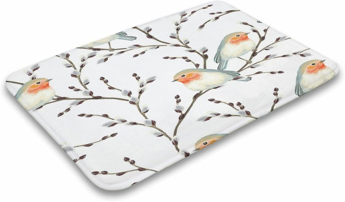 Striped Pink Flower Floral Coral Velvet Bath Mat Soft Absorbent Floor Rug Non Slip Quick Dry Shower Door Mat for Bathroom 15.7"x23.6"