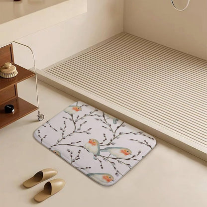 Striped Pink Flower Floral Coral Velvet Bath Mat Soft Absorbent Floor Rug Non Slip Quick Dry Shower Door Mat for Bathroom 15.7"x23.6"
