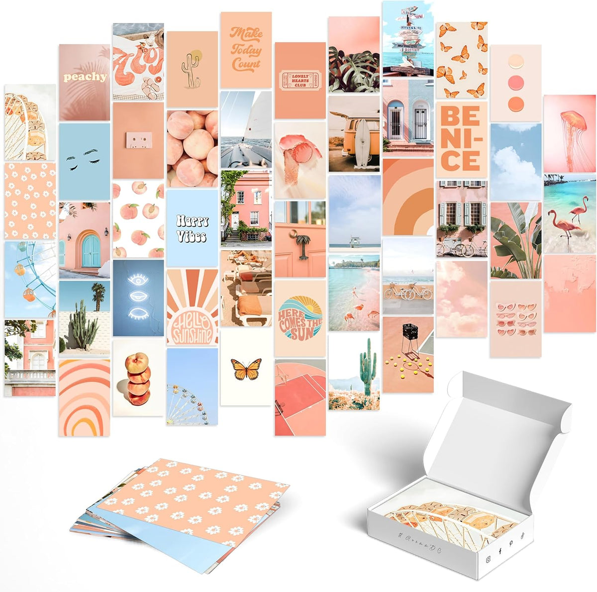 Aesthetic Room Decor for Teen Girls Wall Collage Kit Vibrant and Playful Peach Aesthetic Posters 50 Pcs 4x6 Inch Cardstock for Bedroom Dorm Room Living Room Teen Girl Room Apartment Decor