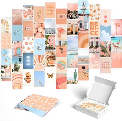 Aesthetic Room Decor for Teen Girls Wall Collage Kit Vibrant and Playful Peach Aesthetic Posters 50 Pcs 4x6 Inch Cardstock for Bedroom Dorm Room Living Room Teen Girl Room Apartment Decor