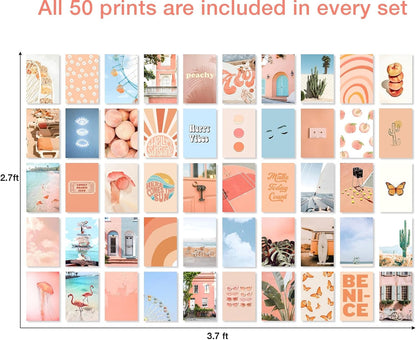 Aesthetic Room Decor for Teen Girls Wall Collage Kit Vibrant and Playful Peach Aesthetic Posters 50 Pcs 4x6 Inch Cardstock for Bedroom Dorm Room Living Room Teen Girl Room Apartment Decor