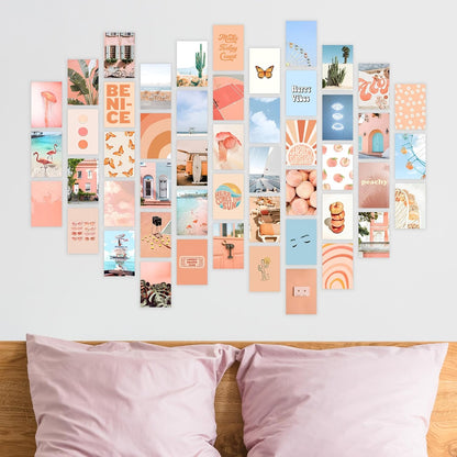 Aesthetic Room Decor for Teen Girls Wall Collage Kit Vibrant and Playful Peach Aesthetic Posters 50 Pcs 4x6 Inch Cardstock for Bedroom Dorm Room Living Room Teen Girl Room Apartment Decor