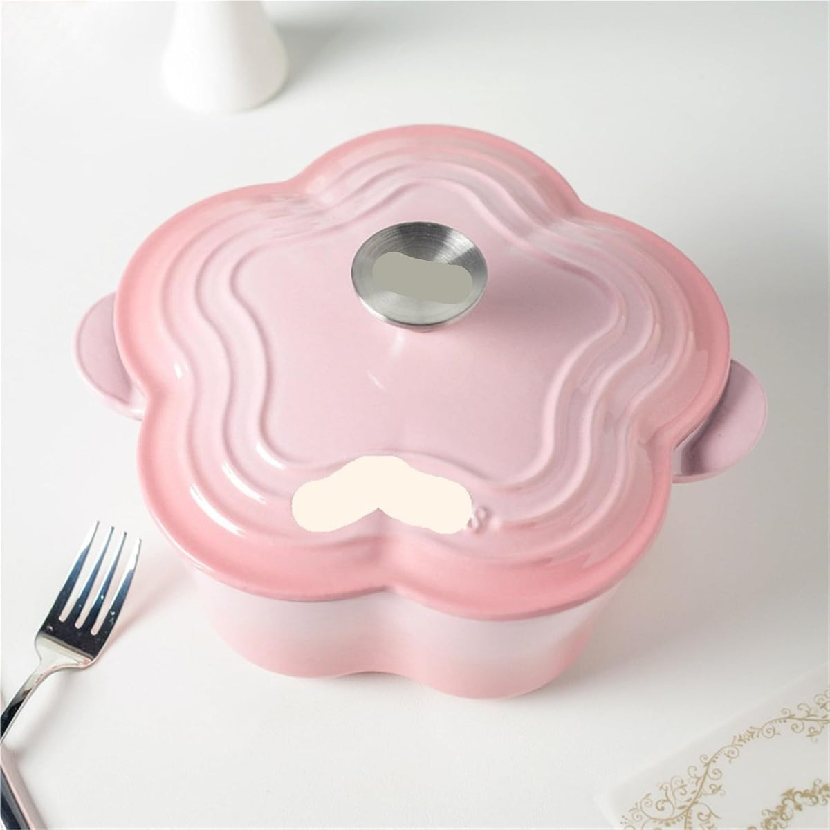 Casserole Dish 20cm Petal Cast Iron Oven Binaural Enamel Pot for Bake Bread and Casserole Dish Braising with Lid for All Heat Source (Pink)