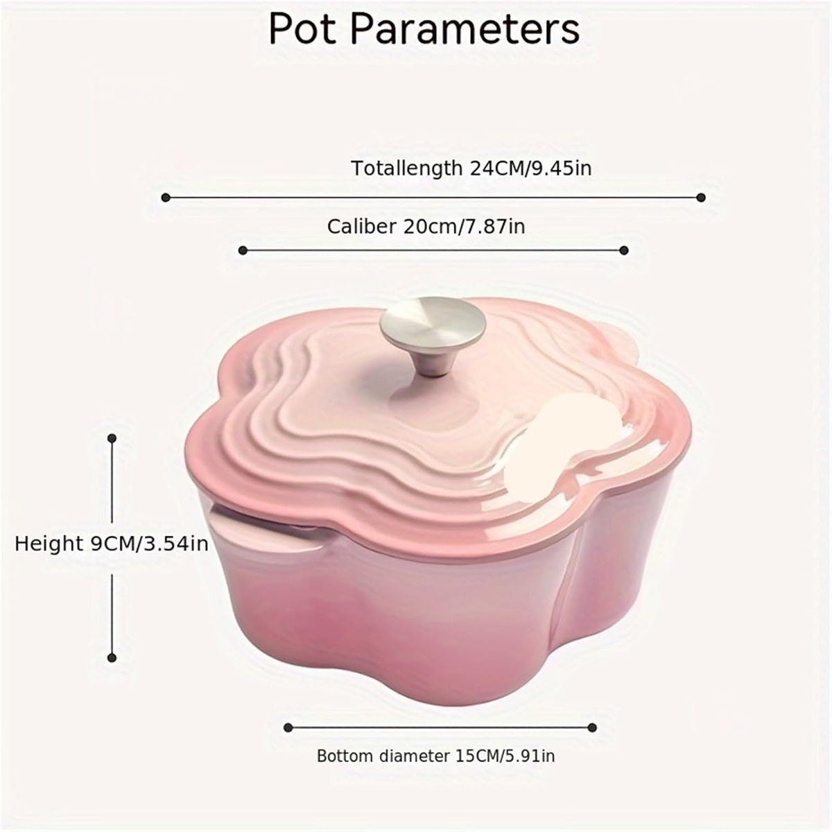Casserole Dish 20cm Petal Cast Iron Oven Binaural Enamel Pot for Bake Bread and Casserole Dish Braising with Lid for All Heat Source (Pink)
