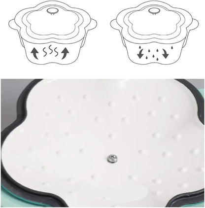 Casserole Dish 20cm Petal Cast Iron Oven Binaural Enamel Pot for Bake Bread and Casserole Dish Braising with Lid for All Heat Source (Pink)