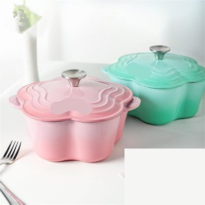 Casserole Dish 20cm Petal Cast Iron Oven Binaural Enamel Pot for Bake Bread and Casserole Dish Braising with Lid for All Heat Source (Pink)