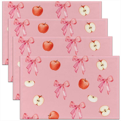 Pink Bow Placemats Set of 4 Cute Coquette Bow Knot Table Mats for Party Kitchen Dining Decoration Apple Themed Place Mat for Table Holiday Decor Indoor Outdoor 18"x12" Non-Slip Easy to Clean Washable