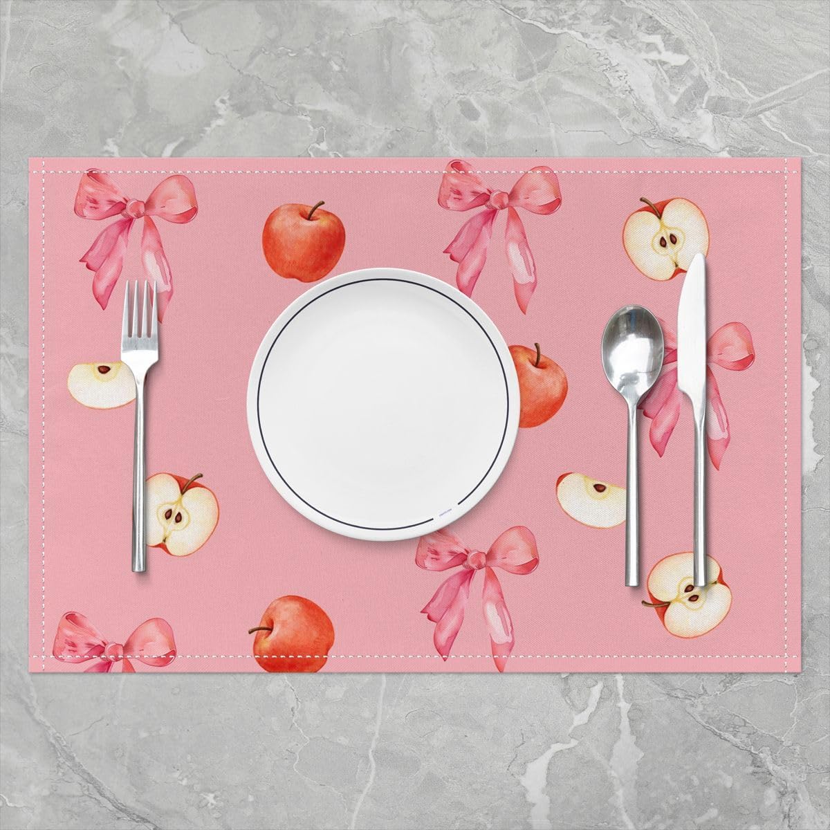 Pink Bow Placemats Set of 4 Cute Coquette Bow Knot Table Mats for Party Kitchen Dining Decoration Apple Themed Place Mat for Table Holiday Decor Indoor Outdoor 18"x12" Non-Slip Easy to Clean Washable
