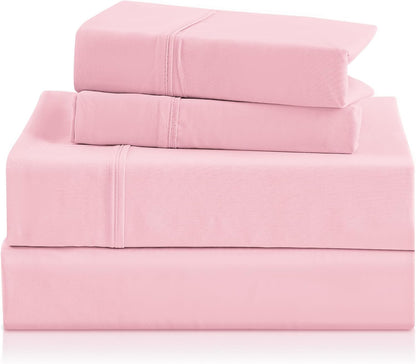 King Size Sheet Set - Luxury 4 Piece Silky Soft & Breathable Cooling Sheets for King Size Bed, 16" Deep Pocket Easy Care Bed Sheet Set Wrinkle Free Bedding Sheet and Pillowcase Set, Pink