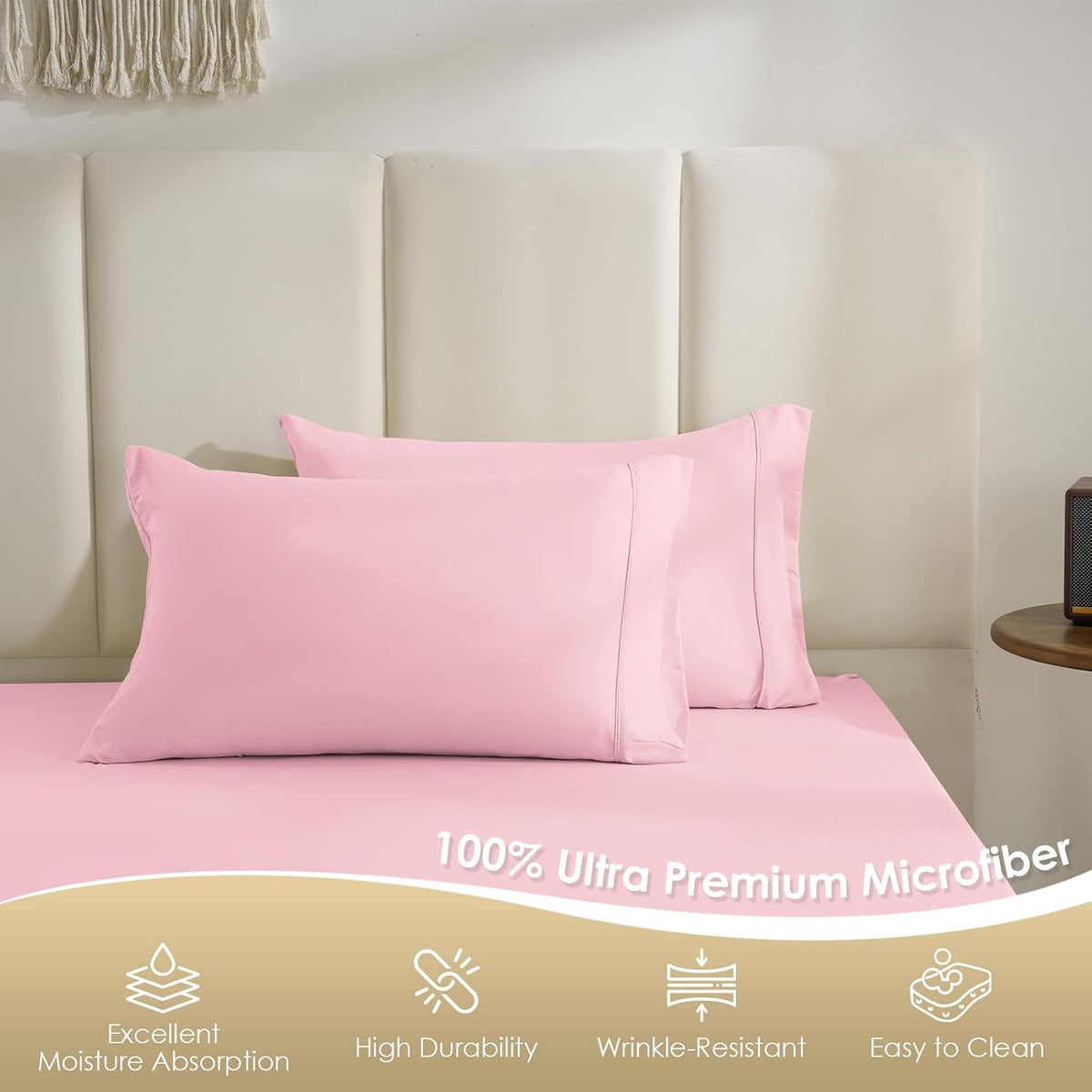 King Size Sheet Set - Luxury 4 Piece Silky Soft & Breathable Cooling Sheets for King Size Bed, 16" Deep Pocket Easy Care Bed Sheet Set Wrinkle Free Bedding Sheet and Pillowcase Set, Pink