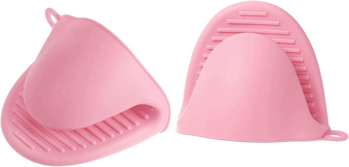 2pcs Thickened Mini Oven Gloves, Heat Resistant Silicone Oven Mitts Finger Pinch Grips Pot Holder for Kitchen, Cooking, Baking, BBQ Heat Resistant Gloves, Pink
