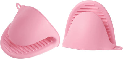 2pcs Thickened Mini Oven Gloves, Heat Resistant Silicone Oven Mitts Finger Pinch Grips Pot Holder for Kitchen, Cooking, Baking, BBQ Heat Resistant Gloves, Pink