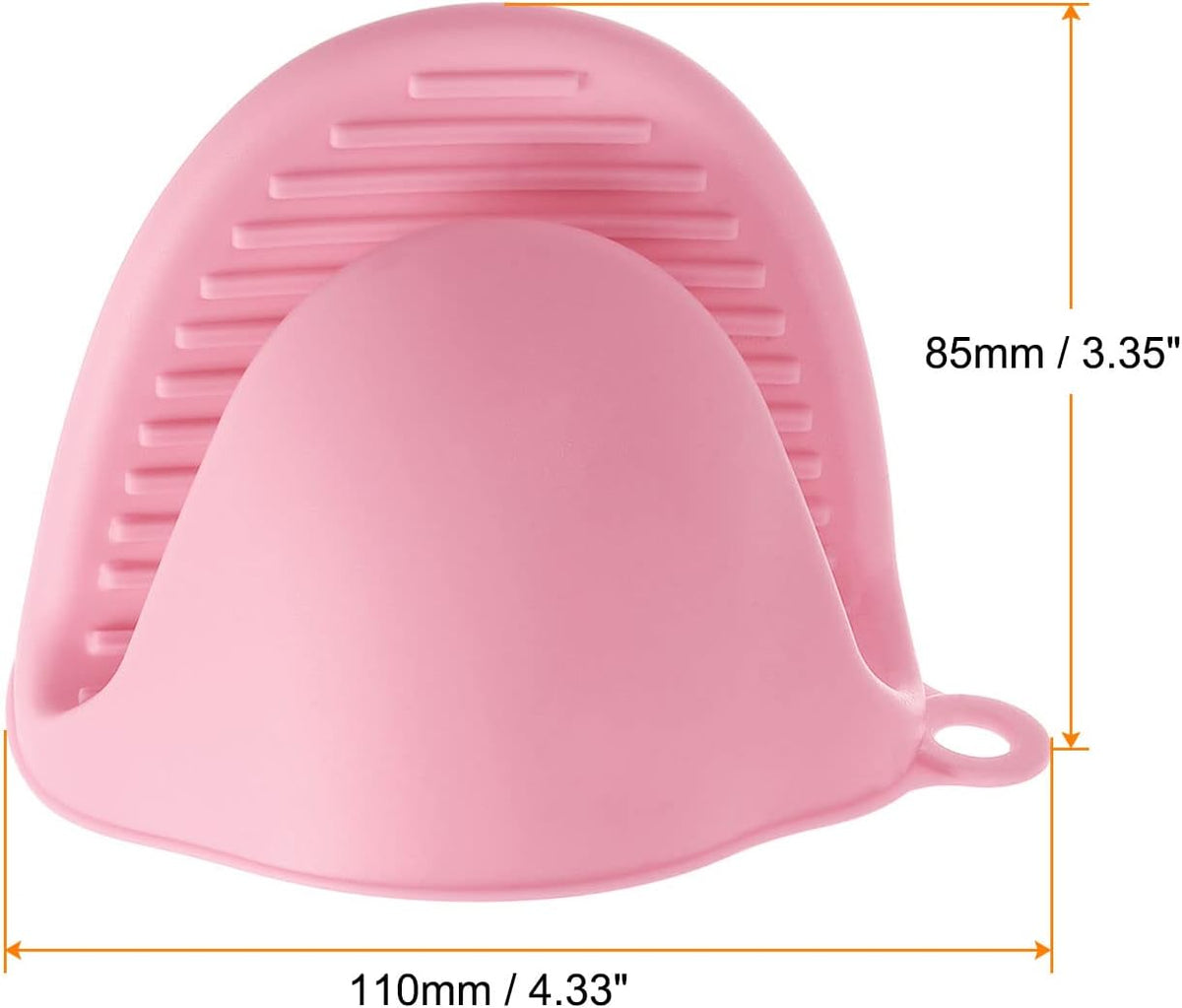 2pcs Thickened Mini Oven Gloves, Heat Resistant Silicone Oven Mitts Finger Pinch Grips Pot Holder for Kitchen, Cooking, Baking, BBQ Heat Resistant Gloves, Pink