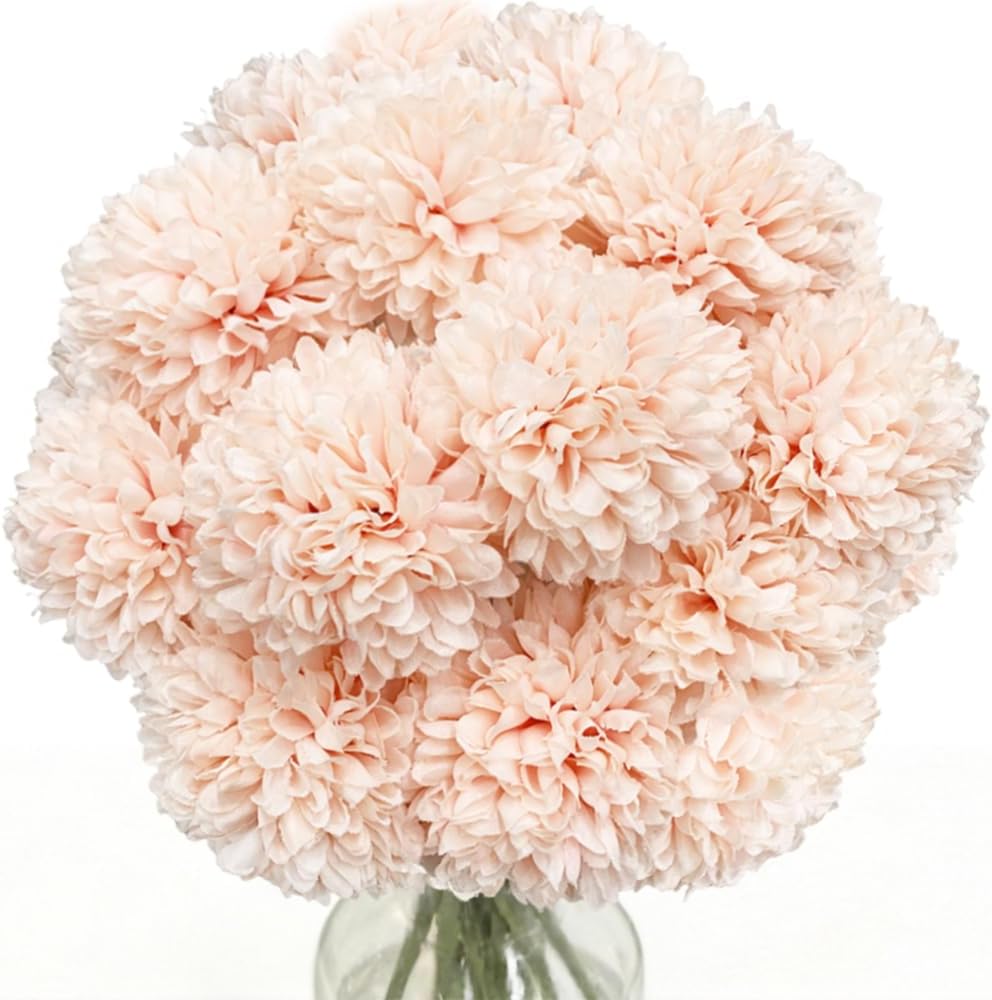 Artificial Chrysanthemum Ball Flowers Hydrangea 10Pcs Champagne Pink
