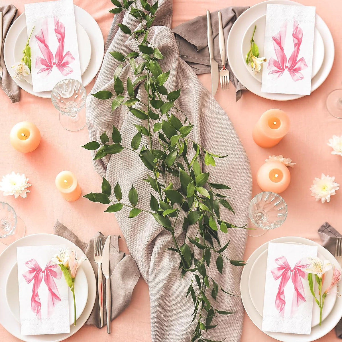50Pcs Pink Bow Guest Napkins Disposable Napkin Aesthetic Coquette Ribbon Bow Dinner Hand Paper Napkins for Wedding Birthday Bachelorette Bridal Shower Party Supplies
