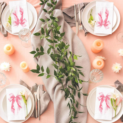 50Pcs Pink Bow Guest Napkins Disposable Napkin Aesthetic Coquette Ribbon Bow Dinner Hand Paper Napkins for Wedding Birthday Bachelorette Bridal Shower Party Supplies