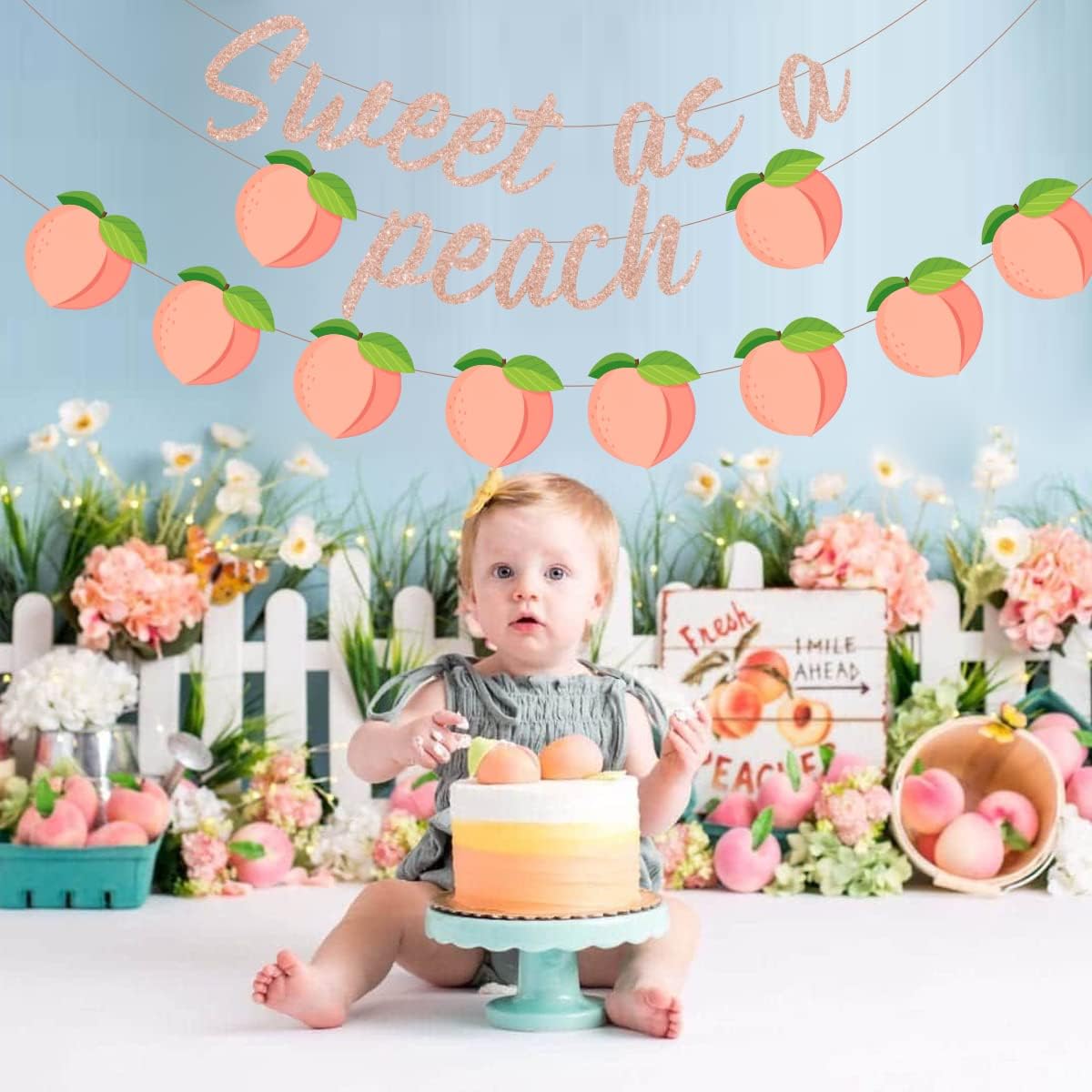 Peach Party Decoration Sweet As A Peach Banner Peaches Birthday Baby Shower Decoration Pink Peaches Garland Fruit Bachelorette Decor for Summer Fruit Baby Shower, Birthday Decorations