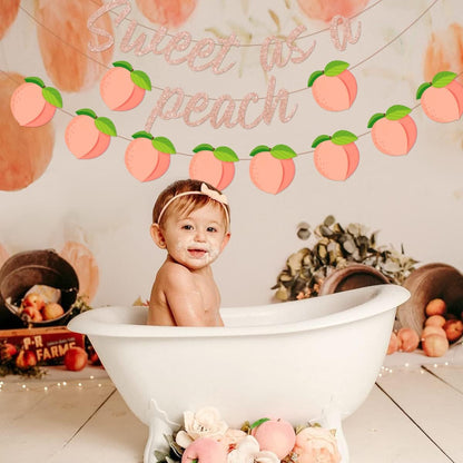 Peach Party Decoration Sweet As A Peach Banner Peaches Birthday Baby Shower Decoration Pink Peaches Garland Fruit Bachelorette Decor for Summer Fruit Baby Shower, Birthday Decorations