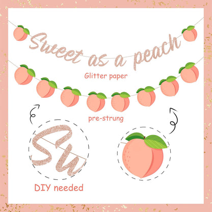 Peach Party Decoration Sweet As A Peach Banner Peaches Birthday Baby Shower Decoration Pink Peaches Garland Fruit Bachelorette Decor for Summer Fruit Baby Shower, Birthday Decorations
