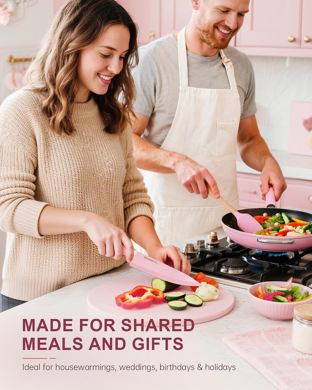 Knife Set with Block and Sharpener, 22 Piece Kitchen Knife Set Dishwasher Safe, Space-Saving Clear Knife Block with Knives for Everyday Home Cooking Pink