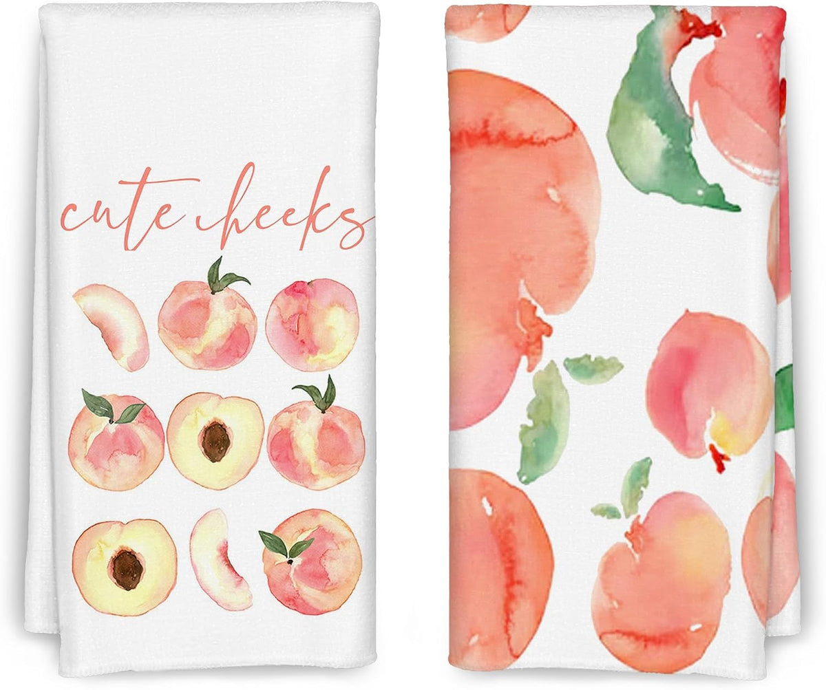 Pink Peach Decorative Hand Towels for Bathroom - Set of 2, Sweet Cheeks Summer Decor, 16x24