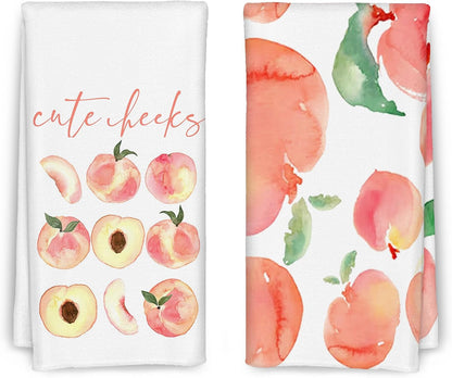 Pink Peach Decorative Hand Towels for Bathroom - Set of 2, Sweet Cheeks Summer Decor, 16x24