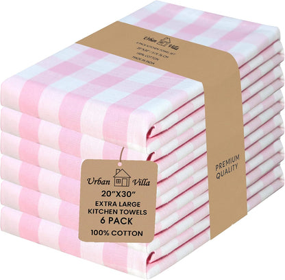 Urban Villa Kitchen Towels Cotton Dish Towels 20”x30” (Set of 6) Pink Wht
