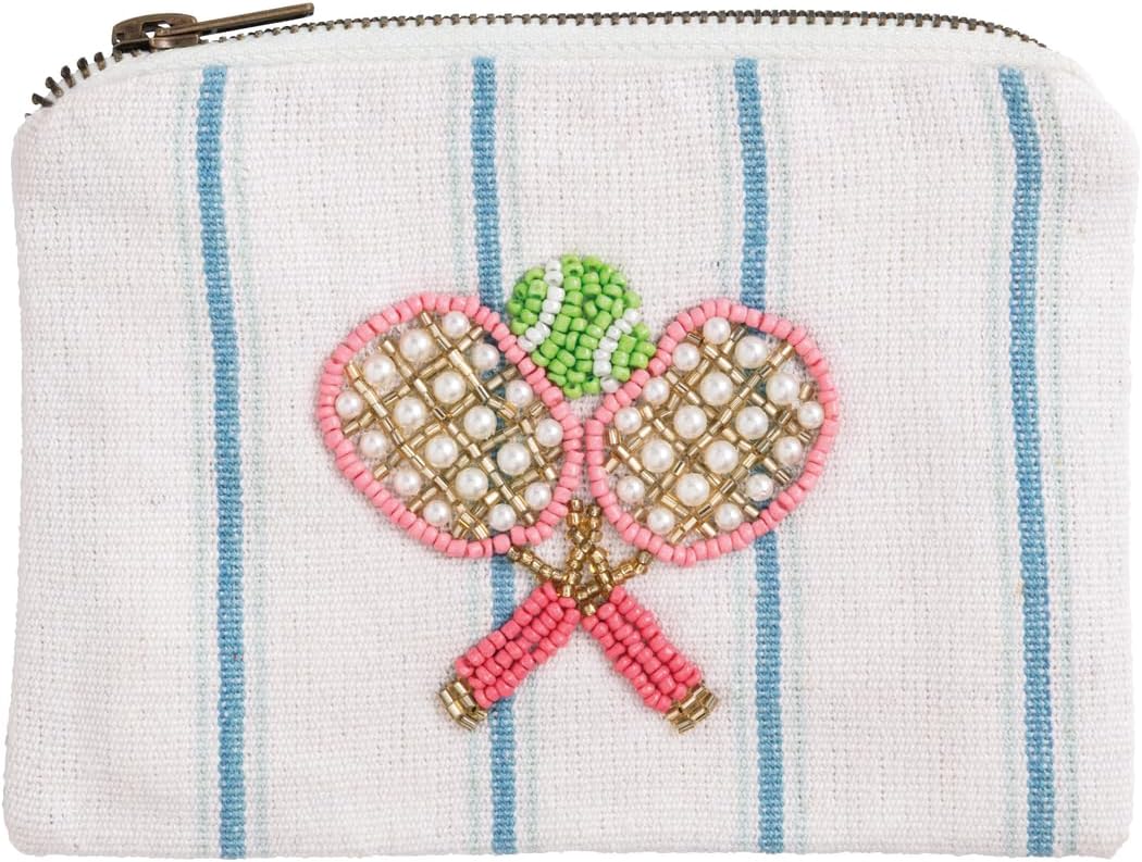 Pink Racquets Tennis Beaded Pouch
