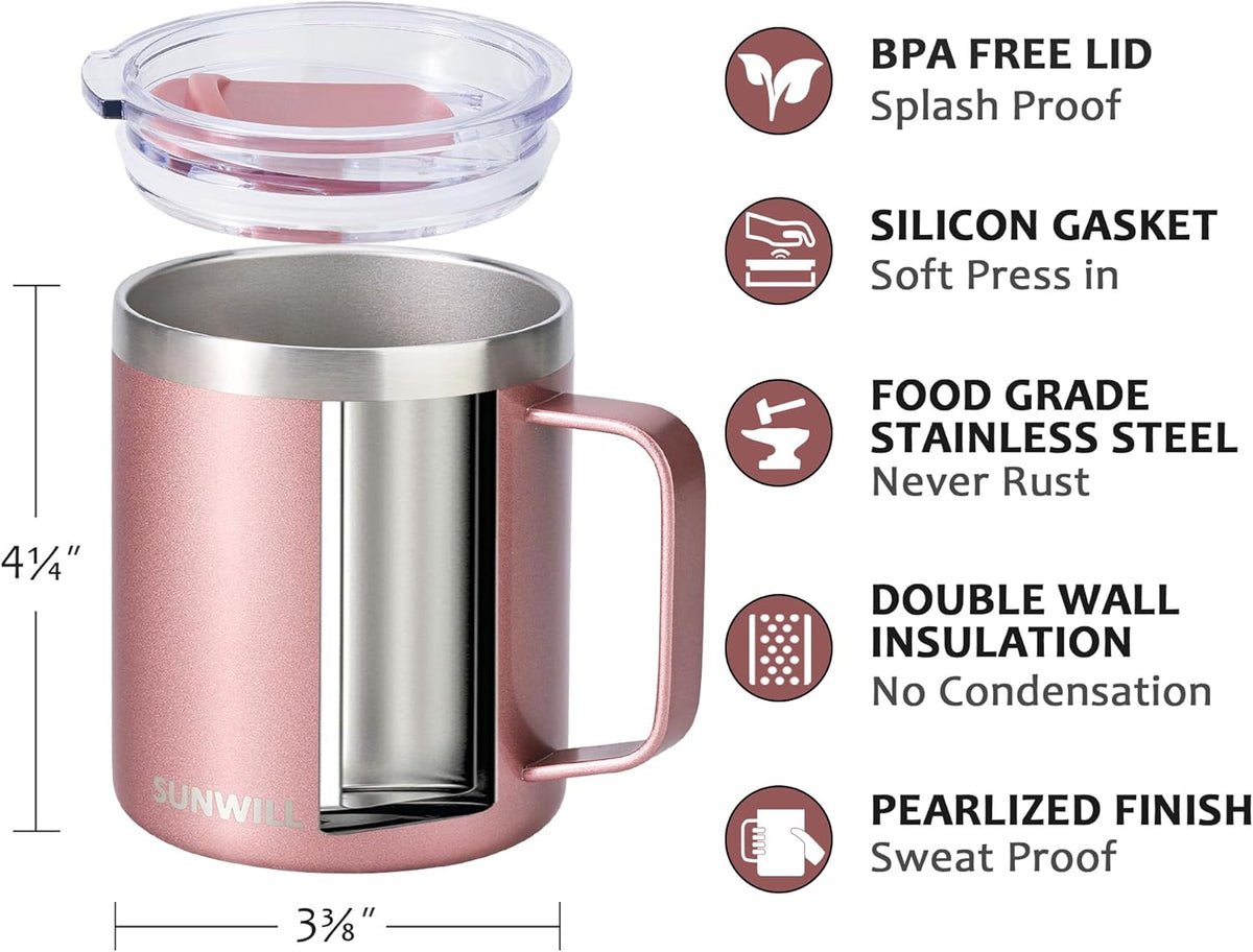 Travel Coffee Mug with Lid, 14 oz Insulated Stainless Steel