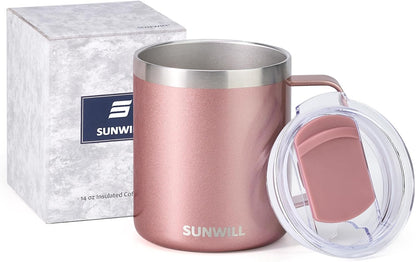 Travel Coffee Mug with Lid, 14 oz Insulated Stainless Steel
