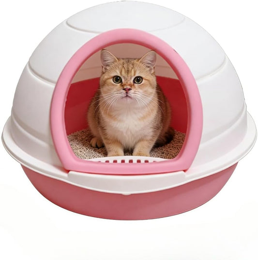 Hooded Cat Litter Box Enclosed Cat Toilet Pet Supplies Two Way Movable Door Portable with Pet Litter Tray Sandbox (Pink)
