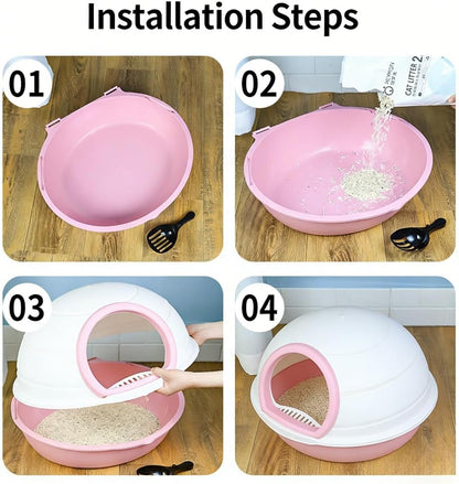Hooded Cat Litter Box Enclosed Cat Toilet Pet Supplies Two Way Movable Door Portable with Pet Litter Tray Sandbox (Pink)