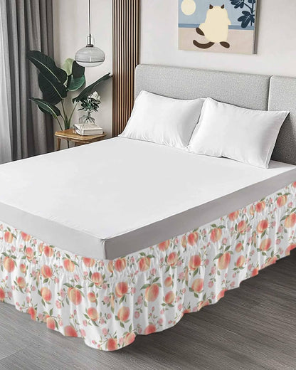 Wrap Around Bed Skirt Queen Size 16 inch Drop, Summer Fruit Pink Honey Peach Elastic Adjustable Bed Skirts Ruffled Bedskirt, Watercolor Plants Bed Frame Cover Hotel Luxury Bedskirts