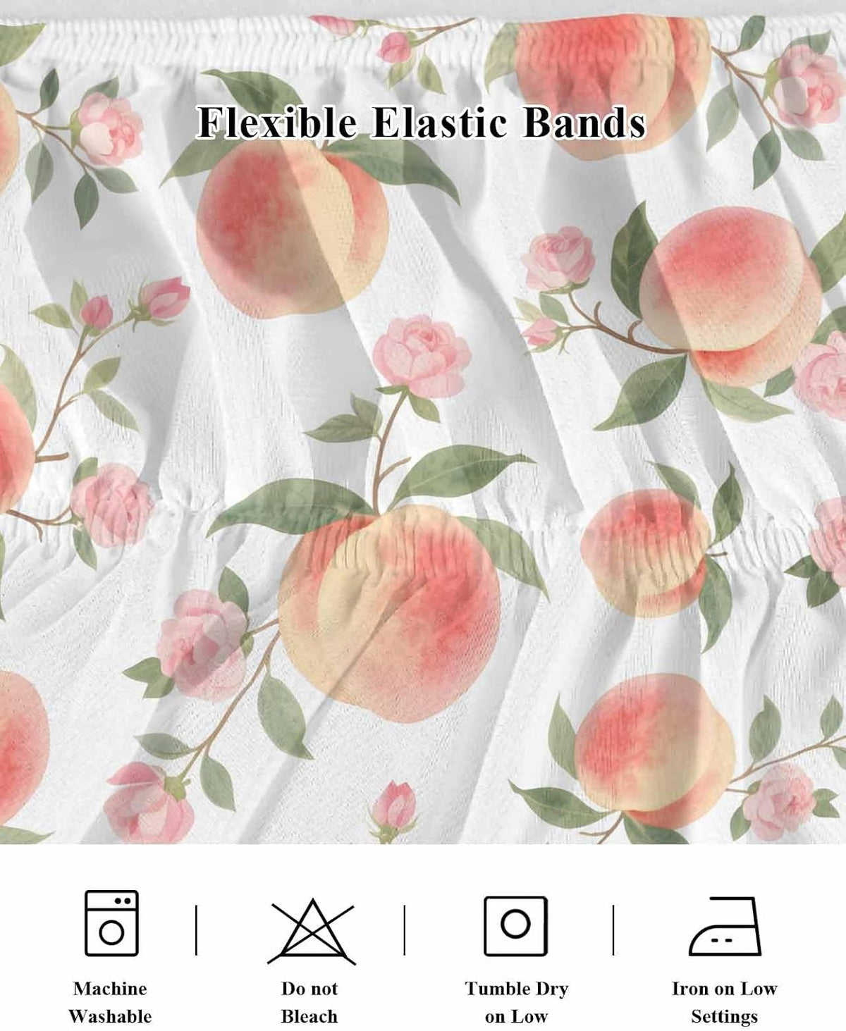 Wrap Around Bed Skirt Queen Size 16 inch Drop, Summer Fruit Pink Honey Peach Elastic Adjustable Bed Skirts Ruffled Bedskirt, Watercolor Plants Bed Frame Cover Hotel Luxury Bedskirts