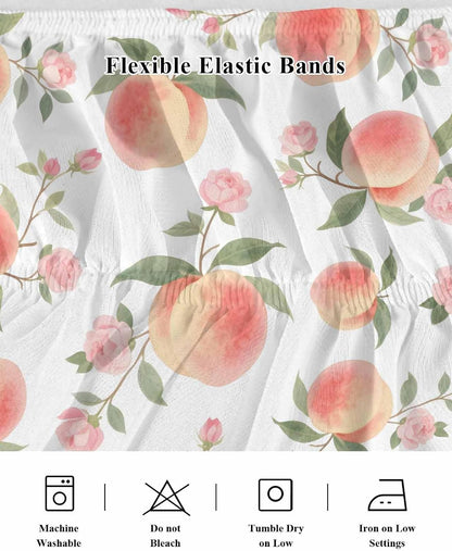 Wrap Around Bed Skirt Queen Size 16 inch Drop, Summer Fruit Pink Honey Peach Elastic Adjustable Bed Skirts Ruffled Bedskirt, Watercolor Plants Bed Frame Cover Hotel Luxury Bedskirts