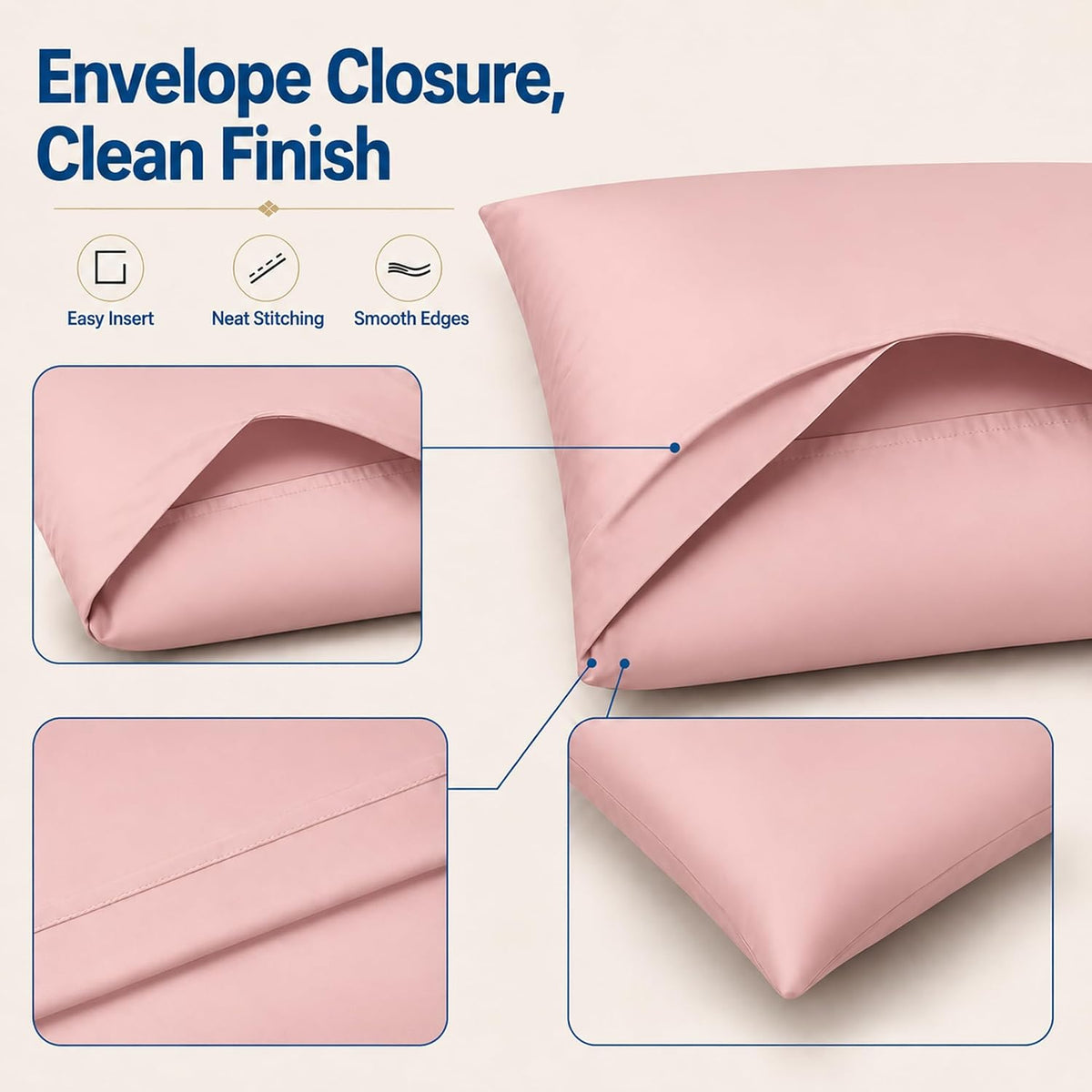 ZPECC Pink Pillow Cases Standard Size Set of 4 with Envelope Closure