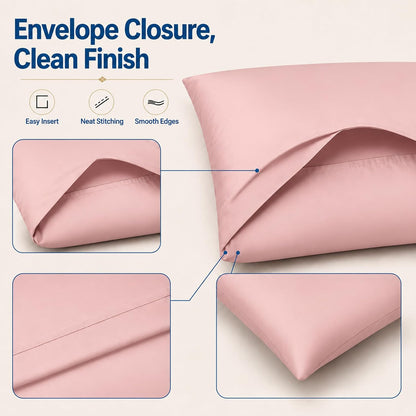 ZPECC Pink Pillow Cases Standard Size Set of 4 with Envelope Closure
