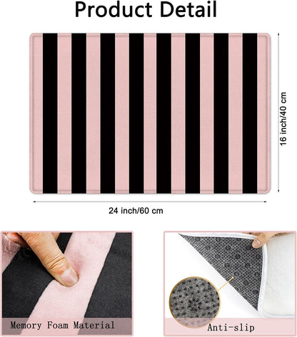 Black Striped Bath Mat for Shower Pink Stripe Bathroom Rugs Funny Abstract Bathtub Mat Non Slip Door Mat Indoor Entrance Memory Foam Floor Mat for Bedroom Bathroom Accessory 24x16 Inch