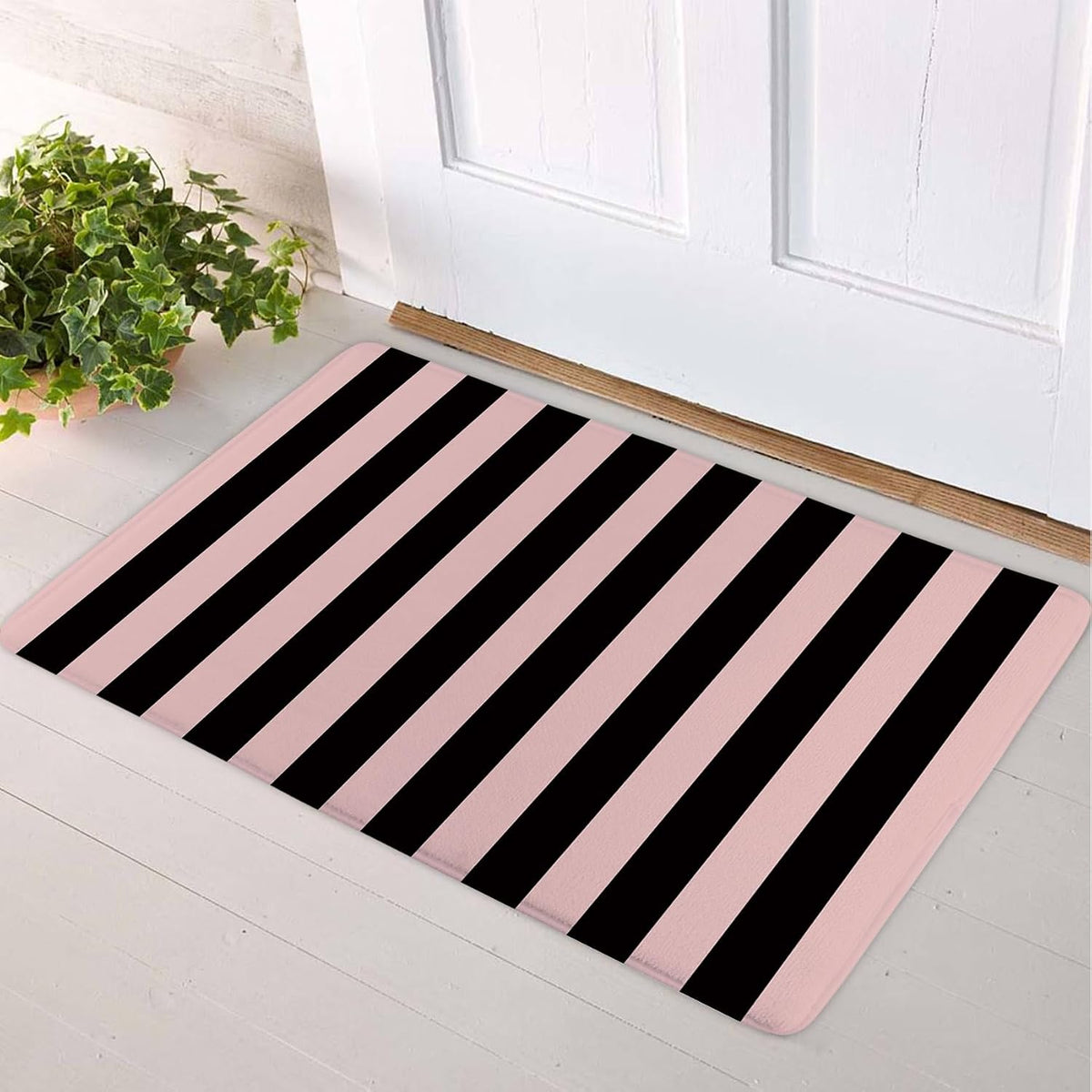 Black Striped Bath Mat for Shower Pink Stripe Bathroom Rugs Funny Abstract Bathtub Mat Non Slip Door Mat Indoor Entrance Memory Foam Floor Mat for Bedroom Bathroom Accessory 24x16 Inch