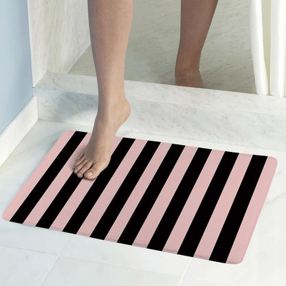 Black Striped Bath Mat for Shower Pink Stripe Bathroom Rugs Funny Abstract Bathtub Mat Non Slip Door Mat Indoor Entrance Memory Foam Floor Mat for Bedroom Bathroom Accessory 24x16 Inch
