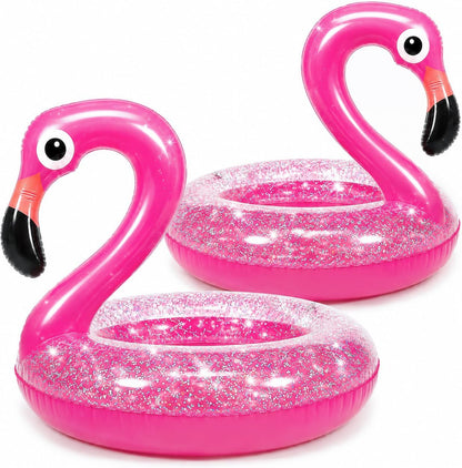 2-Pack 48" Inflatable Glitter Pink Flamingo Pool Float, Swim Party Toys, Fun Beach Floaties, Summer Pool Lounger for Adults & Kids, Pool Party Favor
